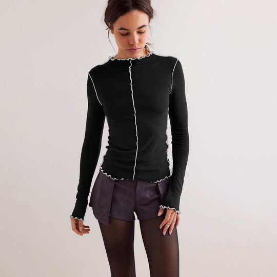 Damen figurbetontes Langarmoberteil mit dekorativem Saum R&B