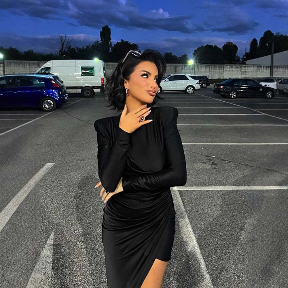 Damen elegantes Wickelkleid mit raffinierten Schnittführungen und langen Ärmeln R&B