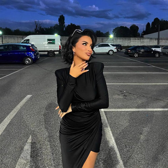 Damen elegantes Wickelkleid mit raffinierten Schnittführungen und langen Ärmeln R&B