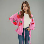 Damen kuscheliger Pullover mit fruchtigem Erdbeer-Motiv R&B