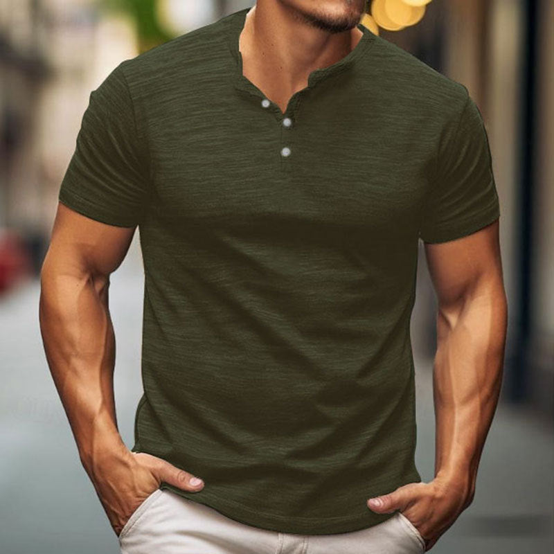 Herren Kurzarm-T-Shirt mit Knopfleiste R&B