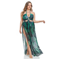 Damen Badeanzug mit elegantem Wickelrock und sommerlichem Palmendruck R&B