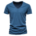 Herren nan leichtes Baumwolljersey Kurzarmshirt mit V-Ausschnitt und schmaler Passform R&B