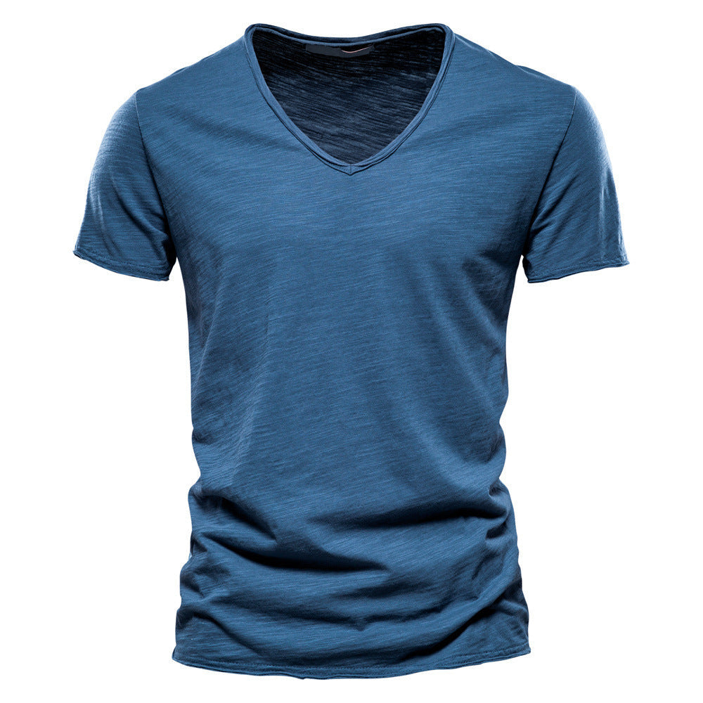 Herren nan leichtes Baumwolljersey Kurzarmshirt mit V-Ausschnitt und schmaler Passform R&B