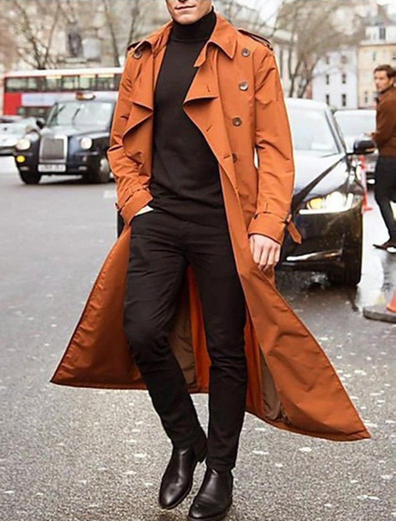 Herren eleganter Trenchcoat mit stilvollen Knopfdetails und hohem Kragen