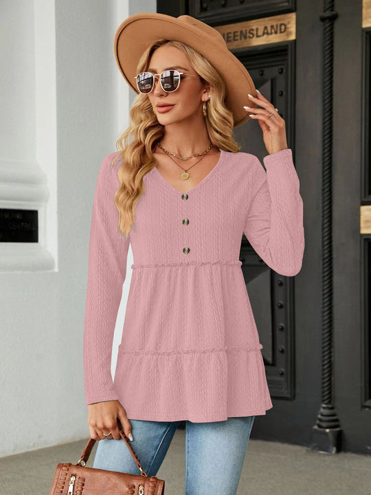 Damen Langarm Tunika mit Knopfdetail und Volant R&B