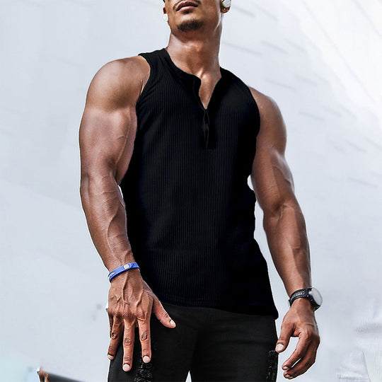 Herren Ärmelloses Sport-Tanktop mit Knopfleiste und atmungsaktivem Gewebe R&B