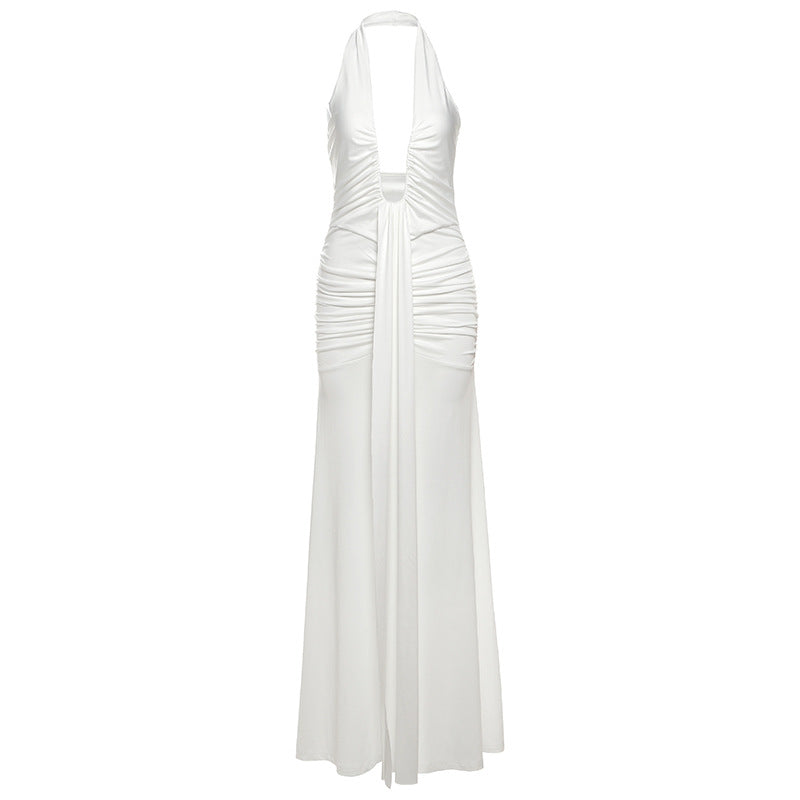 Damen Elegantes Maxikleid mit raffinierten Drapierungen und tiefem V-Ausschnitt R&B