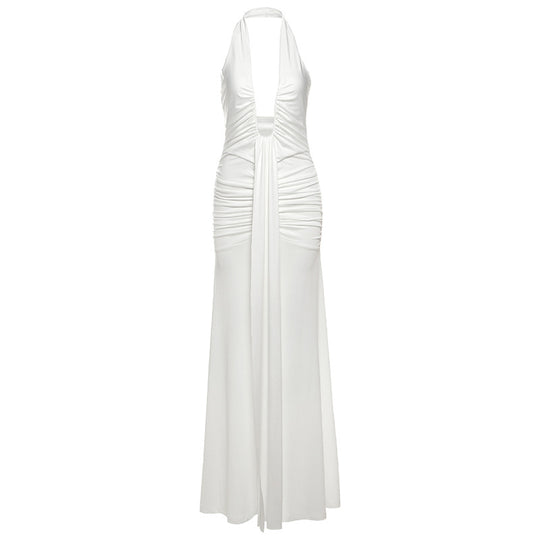 Damen Elegantes Maxikleid mit raffinierten Drapierungen und tiefem V-Ausschnitt R&B