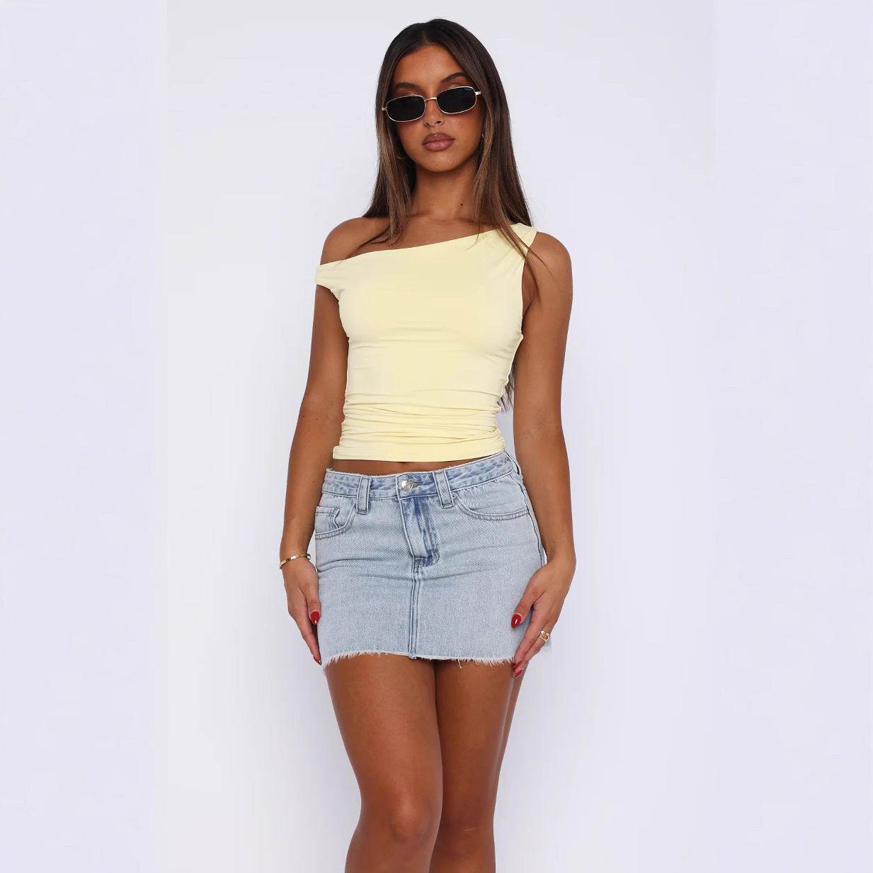 Damen Crop-Top mit floralem Design und schulterfreiem Schnitt R&B