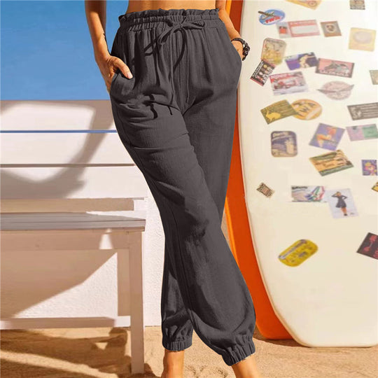Damen bequeme Freizeithosen mit elastischem Bund und seitlichen Taschen R&B