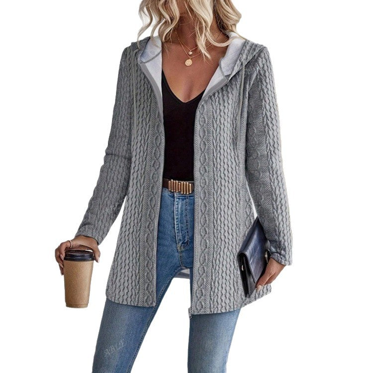 Damen Strickjacke mit Kapuze und trendigem Zopfmuster R&B