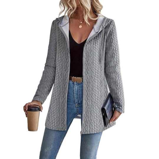 Damen Strickjacke mit Kapuze und trendigem Zopfmuster R&B