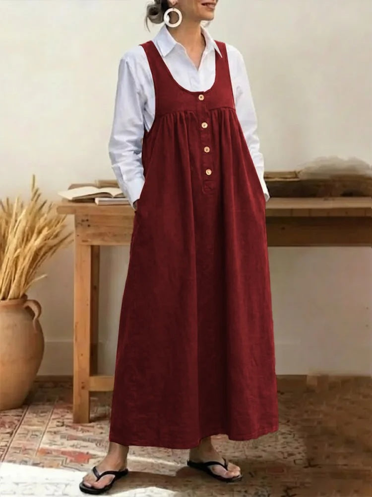 Damen Maxikleid mit Knopf- und Taschen-Details R&B