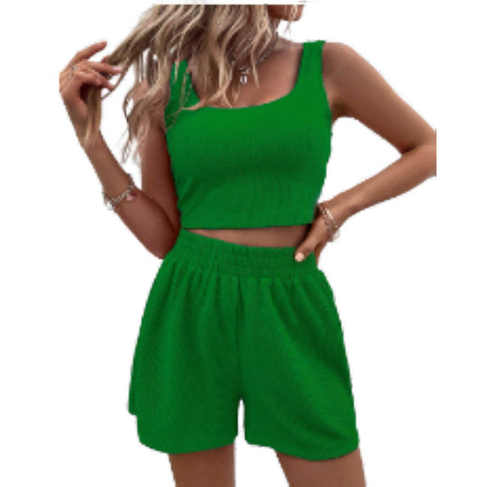 Damen Sportliches Crop-Top und Shorts Ensemble R&B