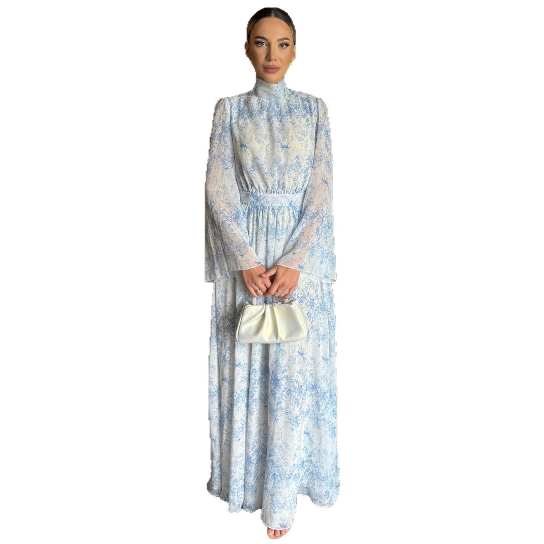 Damen Maxikleid mit transparenten Ärmeln und eleganter Blütenstickerei R&B