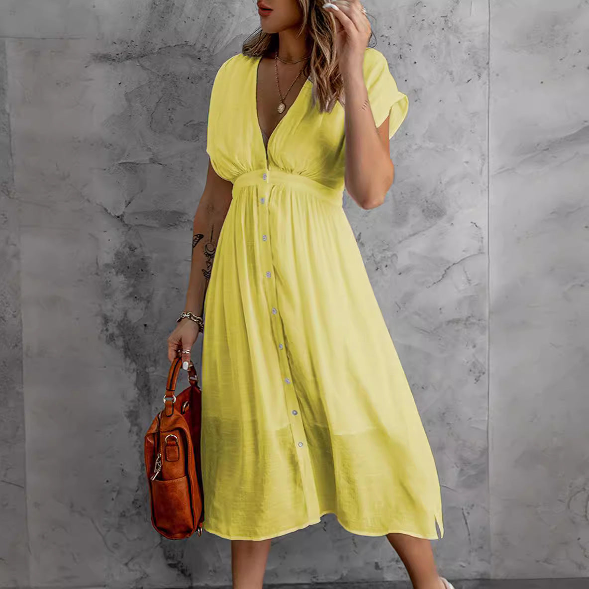 Damen Sommerkleid mit knopflosem Design und fließendem Schnitt R&B