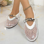 Damen elegante Ballerinas mit netzartigem Obermaterial und dekorativen Schnallen R&B