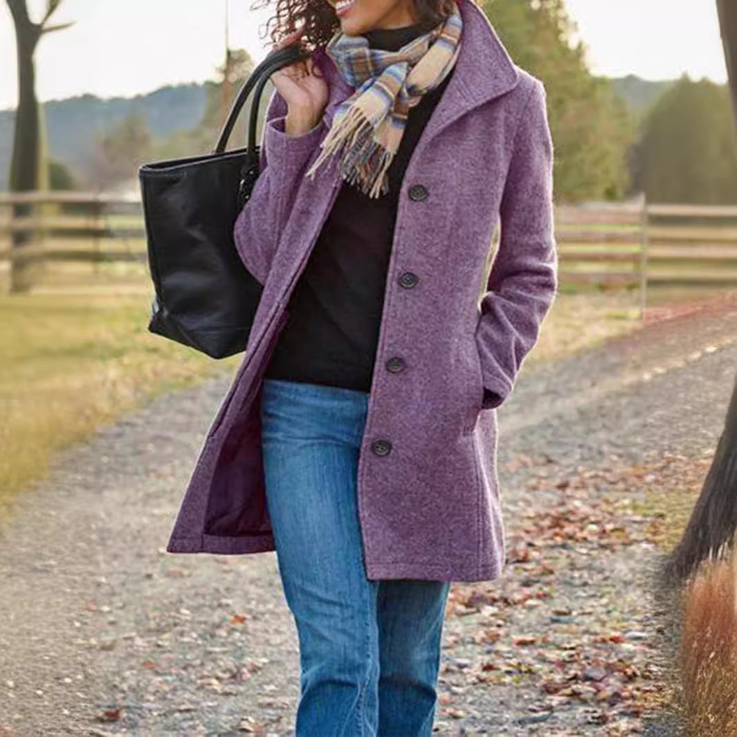 Damen eleganter Wollmantel mit klassischem Revers R&B