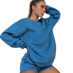 Damen nan weites Sweatshirt und Shorts Haus-Set aus weichem Frottee R&B