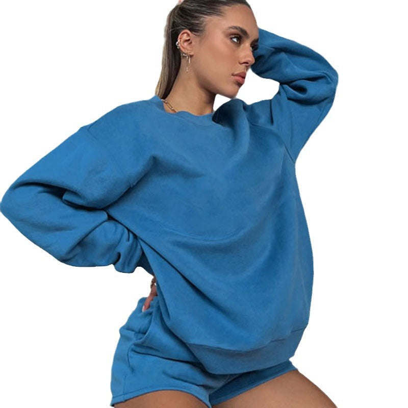 Damen nan weites Sweatshirt und Shorts Haus-Set aus weichem Frottee R&B