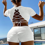 Damen Sportliches Crop-Top und kurze Shorts Set