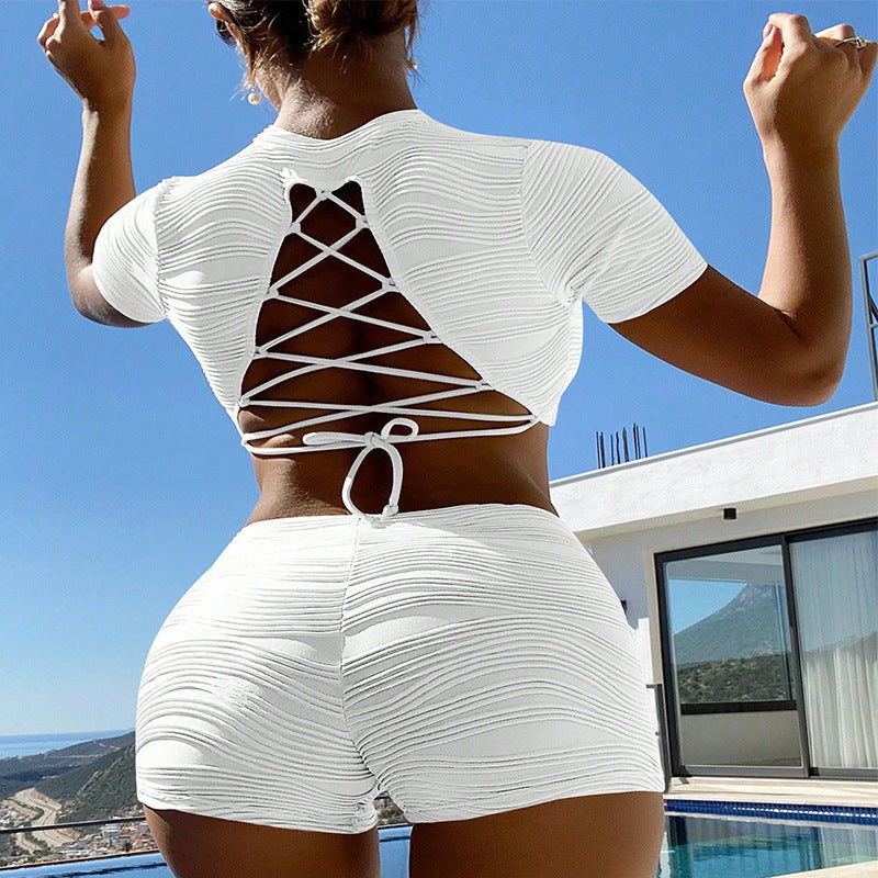 Damen Sportliches Crop-Top und kurze Shorts Set