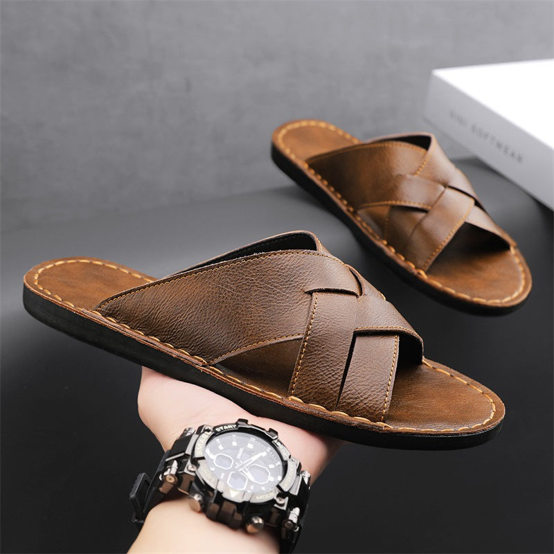 Herren Elegante und bequeme Leder-Sandalen mit verstellbarem Riemensystem R&B