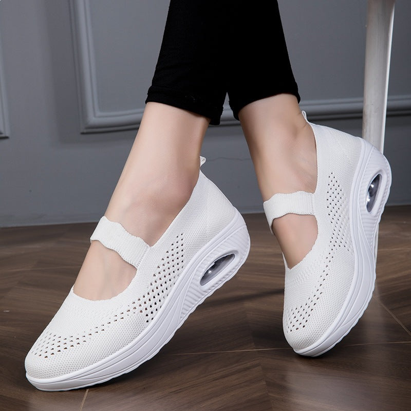 Damen atmungsaktive Slip-On Sneakers mit elastischem Riemen R&B