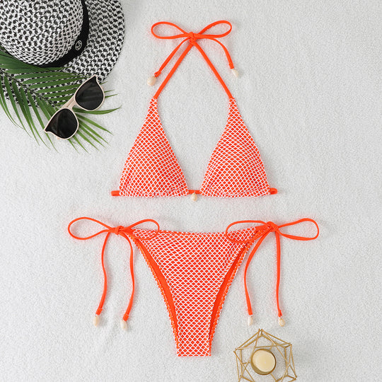 Damen Netz-Bikini mit verstellbaren Bändern und eleganten Perlendetails R&B
