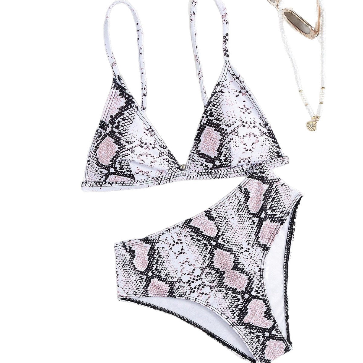 Damen modern geschnittenes Bikini-Set mit Schlangenmuster R&B