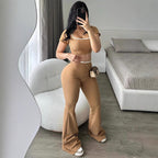 Damen sportliches Zweiteiler-Set mit weitem Bein und kurzem Oberteil R&B