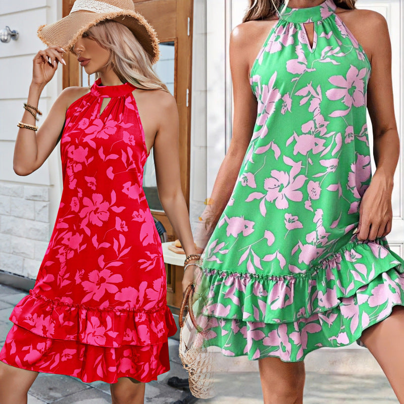 Damen Sommerliches Strandkleid mit Rüschen und attraktivem Blumenmuster R&B