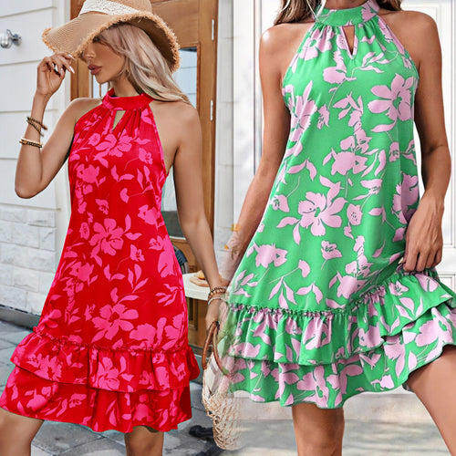 Damen Sommerliches Strandkleid mit Rüschen und attraktivem Blumenmuster R&B