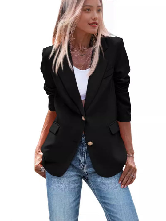 Damen Eleganter Einreiher Blazer mit goldenen Knöpfen und tailliertem Schnitt R&B