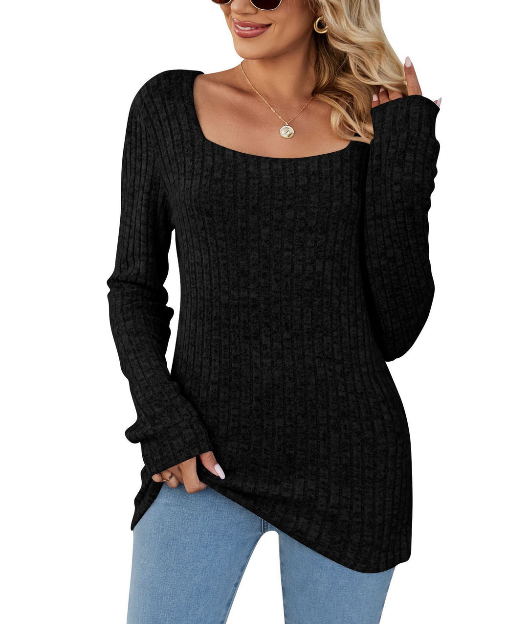 Damen lässiger Strickpullover mit weitem Schnitt und modernem Rippenmuster R&B