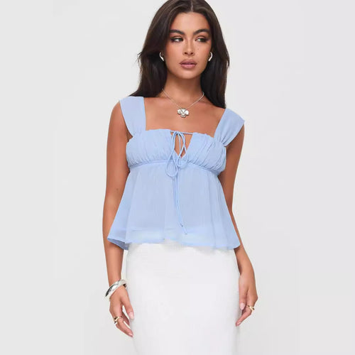 Damen luftiges Sommeroberteil mit raffiniertem Rüschendesign R&B