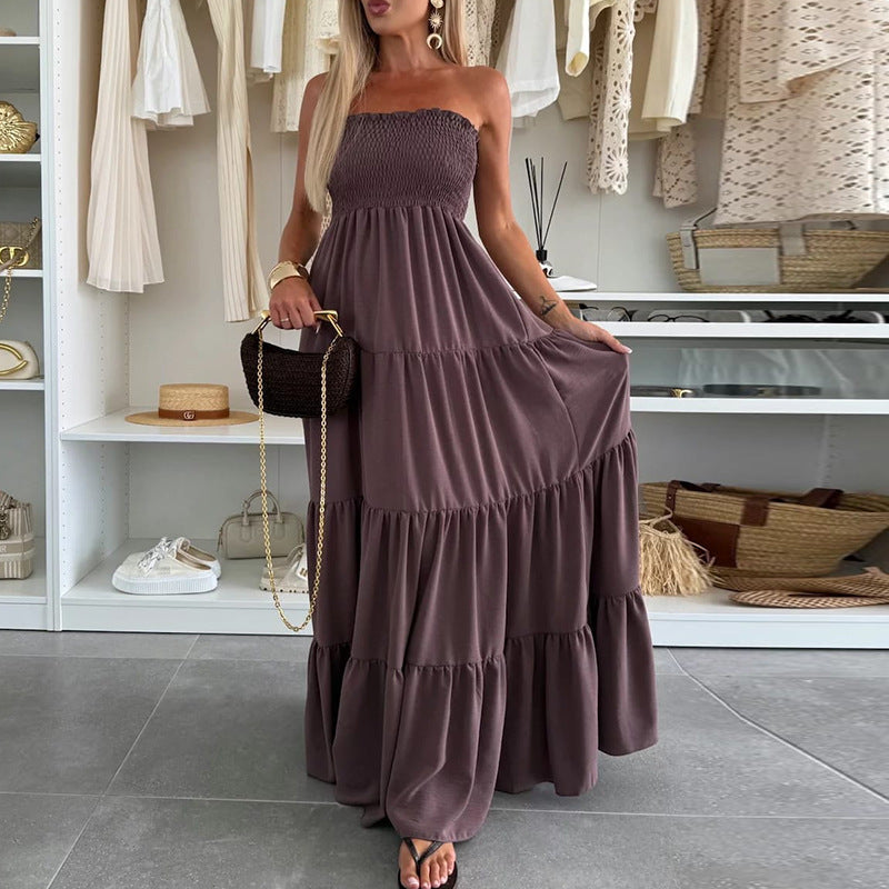 Damen Maxi-Kleid mit Smocked-Oberteil und voluminösen Rüschen R&B