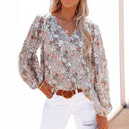 Damen Bluse mit floralen Mustern und V-Ausschnitt R&B