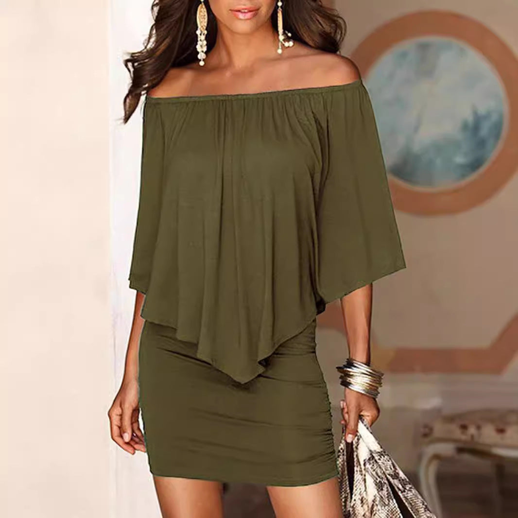 Damen Off-Shoulder Minikleid mit fließendem Oberteil und Taillenbetonung R&B