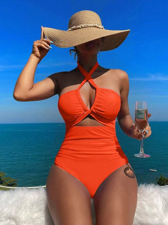 Damen Hoch geschnittener Monokini mit raffiniertem Kreuz-Design R&B