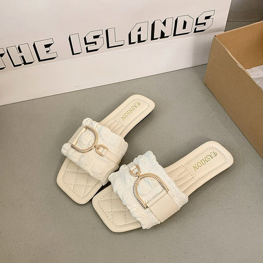 Damen bequeme Pantoletten mit schickem Riemen und Glitzerverschluss R&B