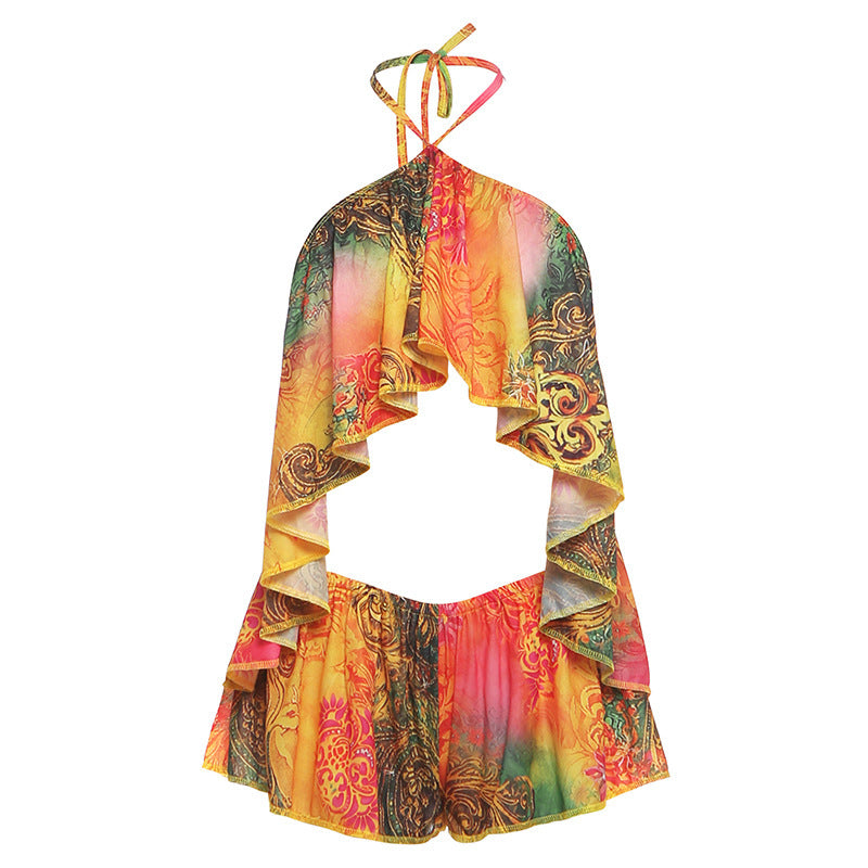 Damen Set aus Top und Shorts mit tierischem Muster R&B