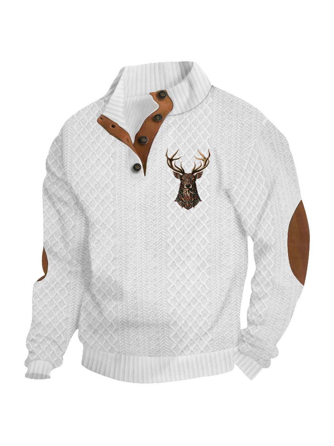 Herren nan Heritage-Strukturpullover mit Stehkragen Lederimitat-Besatz Ellenbogen-Patches und Halbknopfleiste R&B