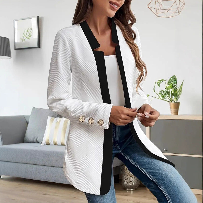 Damen Elegante und schicke Blazerjacke mit Kontrastdetails R&B