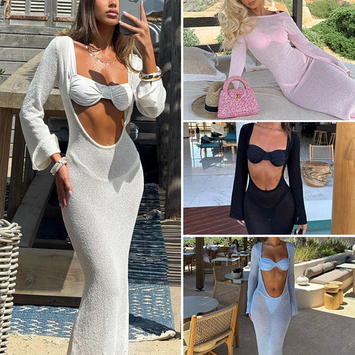 Damen Elegante und luftige Strandrobe mit tiefem V-Ausschnitt und seidigem Finish R&B