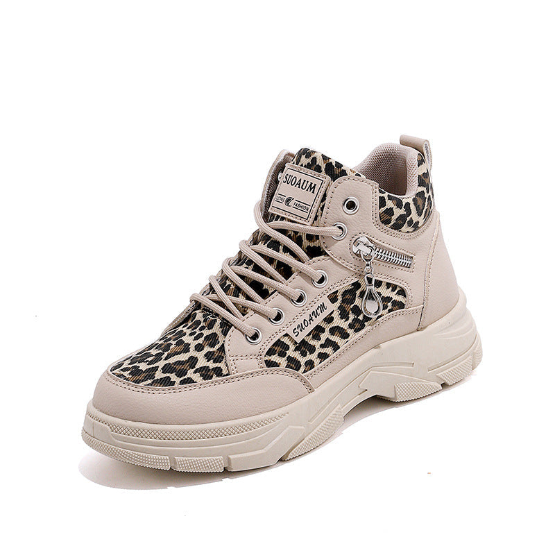 Damen High-Top Sneakers mit auffälligem Leopardenmuster und trendiger Sohle R&B