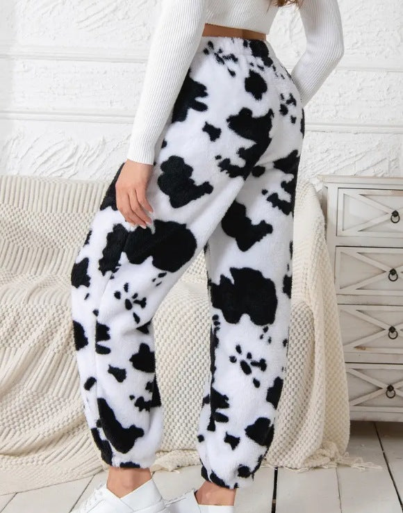 Damen kuschelige Fleece-Hose mit Leopardenmuster R&B
