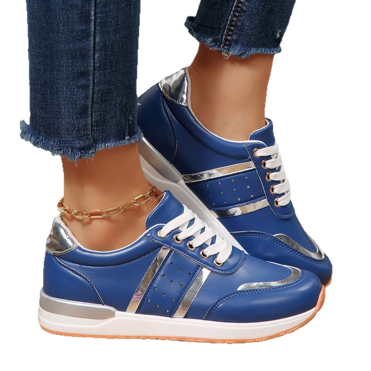 Damen modische Sneaker mit auffälligen metallischen Akzenten R&B