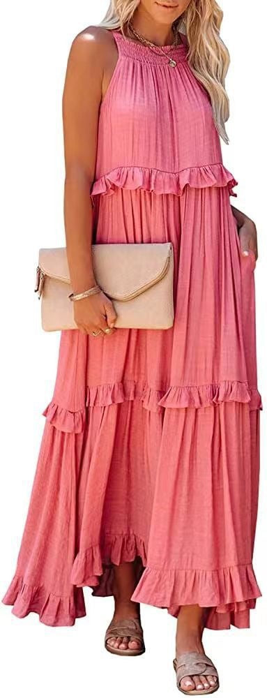 Damen Langärmeliges Maxikleid mit Rüschen und gerafftem Ausschnitt R&B